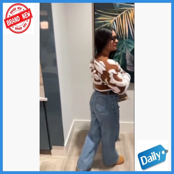 Crop Cardigan Sweater Open Front Button Down Knit V-Neck Streetwear - Picture 7 of 7